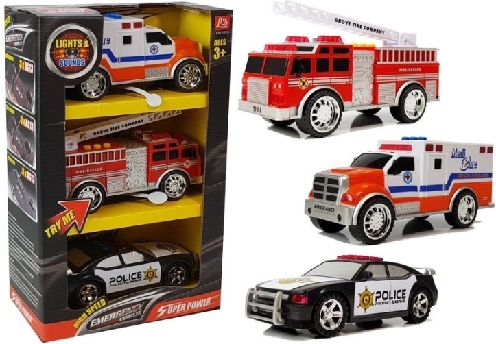 Set de vehicule de intervenție cu lumini și sunete – poliție, pompieri și ambulanță