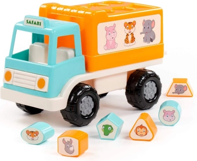 Camion educativ Safari cu sortator de forme, portocaliu
