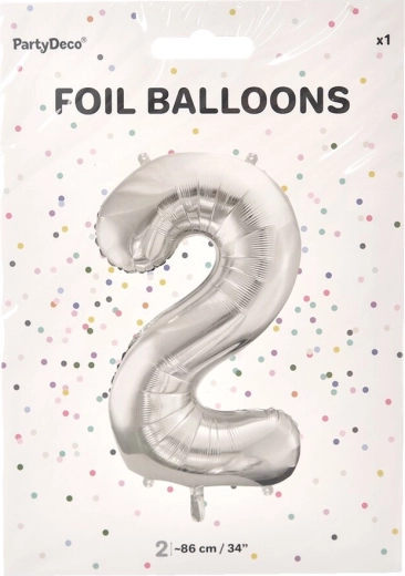 Balon din folie cifra 2, argintiu, 86 cm