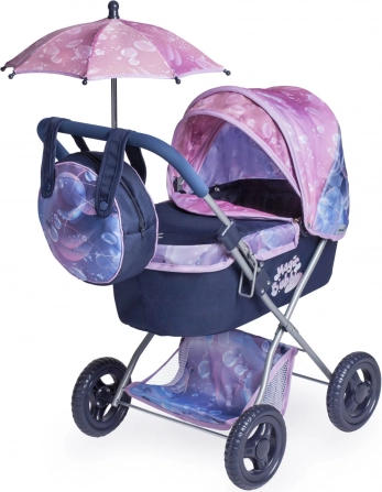 Cărucior pliabil pentru păpuși cu umbrelă și geantă Magic Bubble 60 cm