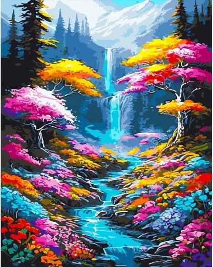 Pictură cu diamante Cascadă și râu în pădure 30 × 40 cm NORIMPEX