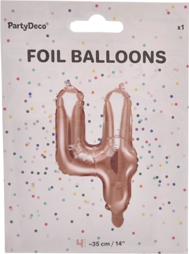 Balon din folie cifra 4 roz sidefat 35 cm