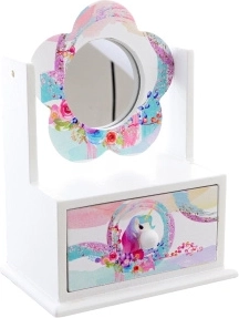 Cutie de bijuterii din lemn cu oglinjoară în formă de floare Unicorn
