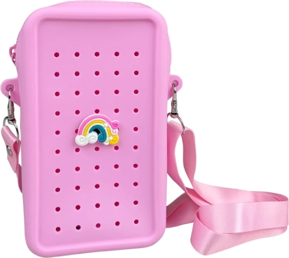 Gifty geantă crossbody din silicon roz cu pin decorativ