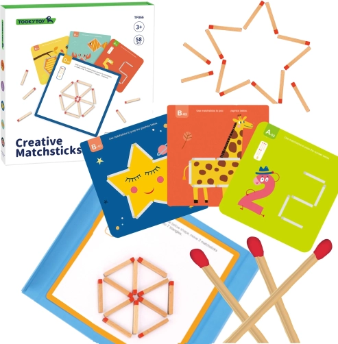 TOOKY TOY joc logic Montessori din lemn cu bețe magnetice, 58 de piese