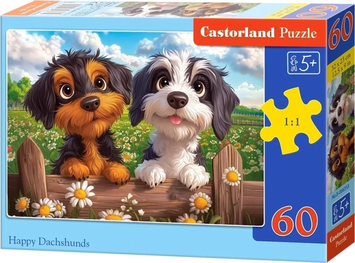 Puzzle Cățelușii teckel fericiți, 60 de piese