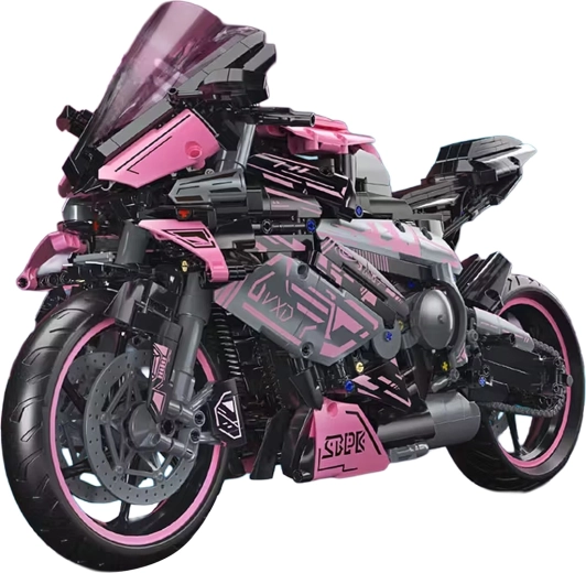 Set de construcție pentru motocicletă de curse roz, 2066 de piese