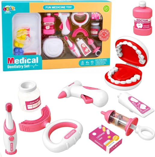 Set de dentist pentru copii cu periuță vibrantă, roz, 15 piese