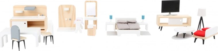 Set complet de mobilier Small Foot pentru căsuță de păpuși în stil scandinav