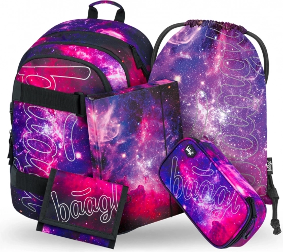 Set școlar Galaxy: ghiozdan, penar, săculeț, dosar, portofel