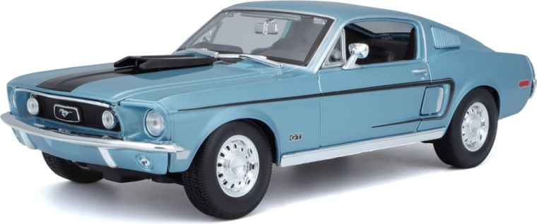 Maisto Ford Mustang GT Cobra Jet Fastback 1968 – model metalic 1:18 din metal, albastru metalizat