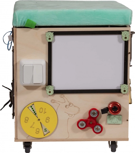 3în1 Cub montessori senzorial / taburet cu șezut și roți