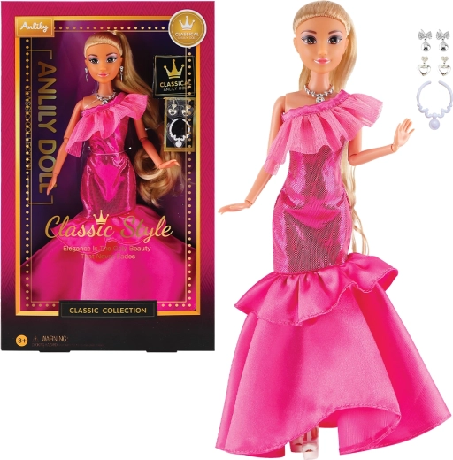 Păpușă fashion în rochie de seară – roz închis