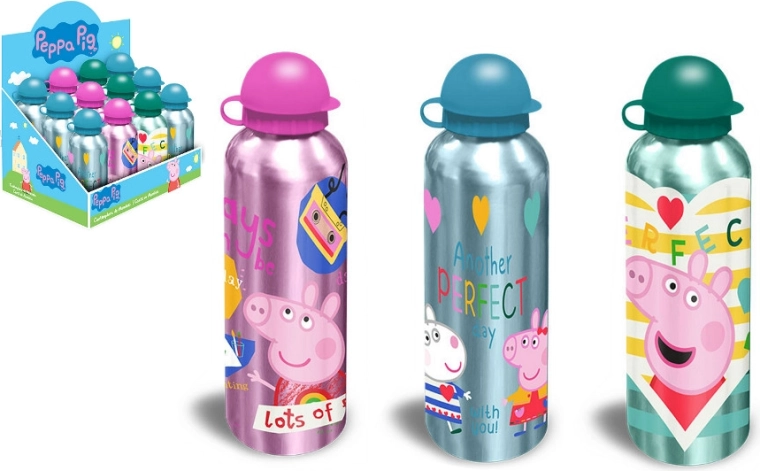 Sticlă de aluminiu pentru băut cu motiv PEPPA PIG, 500 ml
