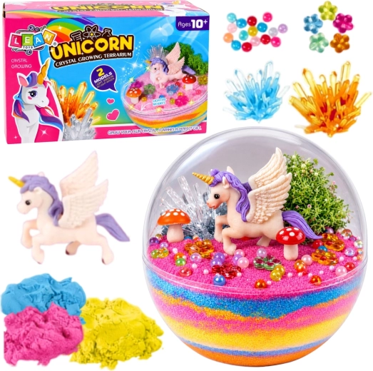 Set creativ pentru creșterea cristalelor – terariu cu unicorn cu lumini - 1 buc