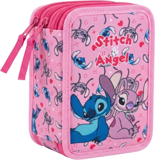 Penar școlar echipat cu trei compartimente Lilo & Stitch Stitch și Angel, roz