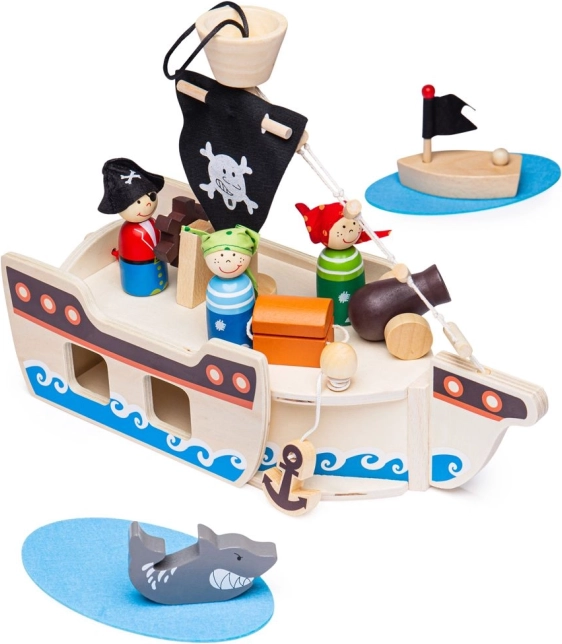 Vapor pirat din lemn cu accesorii de la Bigjigs Toys