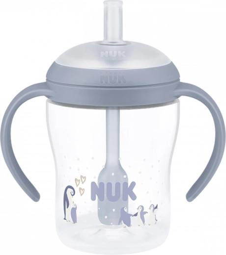 Biberon de învățare NUK Perfect Match cu pai din silicon 150 ml, pinguin