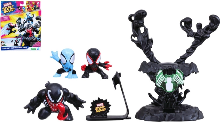 Spider-Man și Miles Morales vs Venom – figurine din cauciuc cu lansator