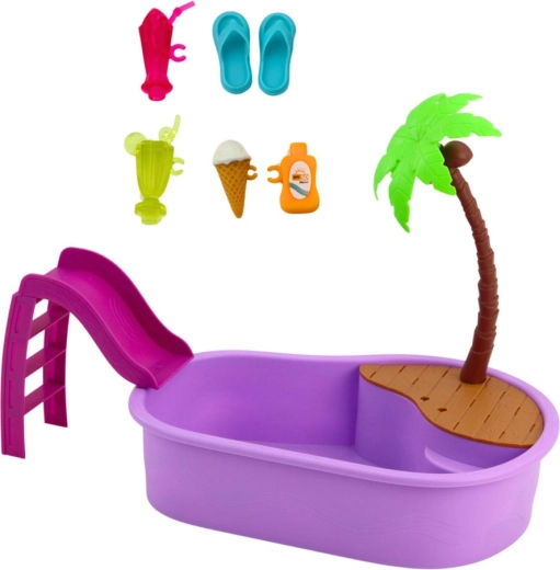 Piscină cu tobogan și palmier