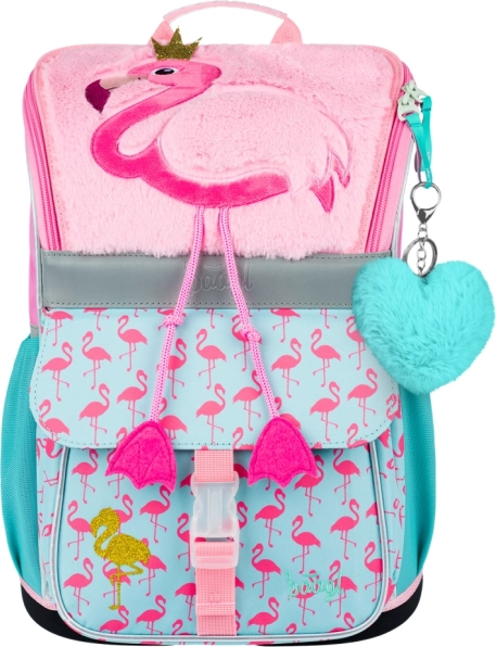 Ghiozdan școlar cu motiv flamingo