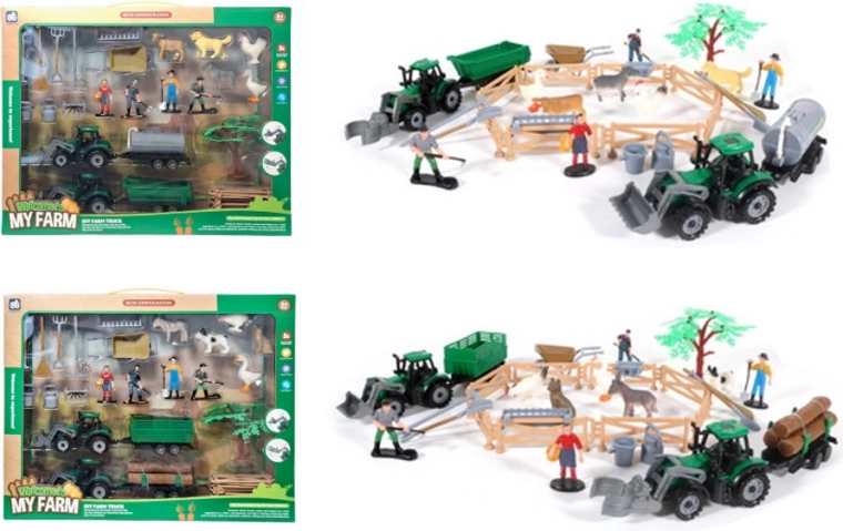 Set de fermă: tractor cu remorcă și accesorii