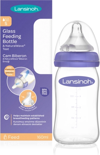 Biberon din sticlă Lansinoh cu tetină NaturalWave 160 ml