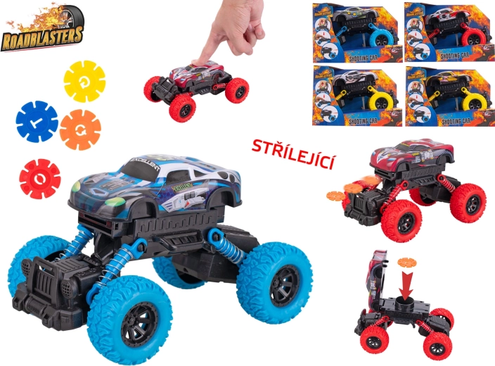 Roadblasters mașină cu roți mari – model metalic 17 cm cu mecanism cu inerție și tragere cu discuri