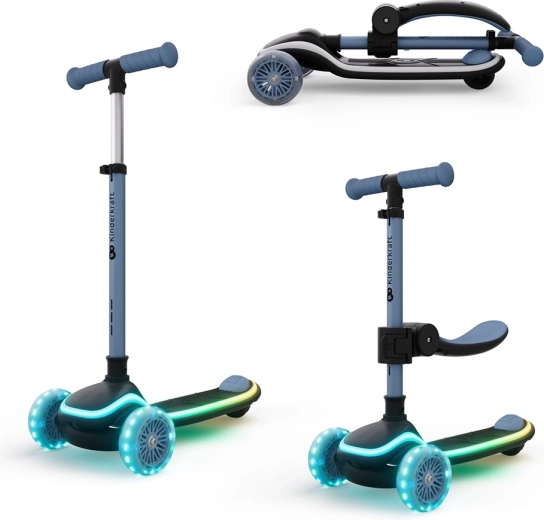 Kinderkraft RAKET UP Blue – trotinetă și bicicletă de echilibru 2în1 pentru copii, cu lumini LED