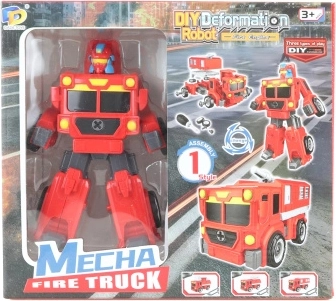 Robot șurubabil pliabil – camion transformer roșu cu excavator