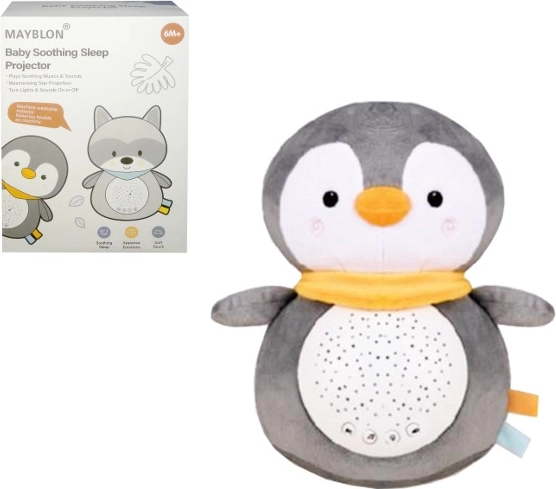 Proiector de pluș pinguin pentru bebeluși