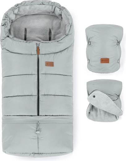 Petite&Mars set de iarnă sac pentru cărucior Jibot 3în1 și mănuși pentru cărucior Jasie quiet grey