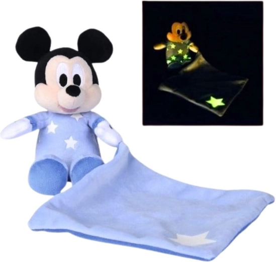 Păturică/pluș pentru alint Mickey Mouse care strălucește în întuneric