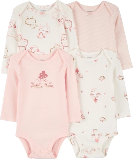 Body cu mânecă lungă pentru fetițe Carter’s Pink/Ivory, set 4 bucăți, măr. 56