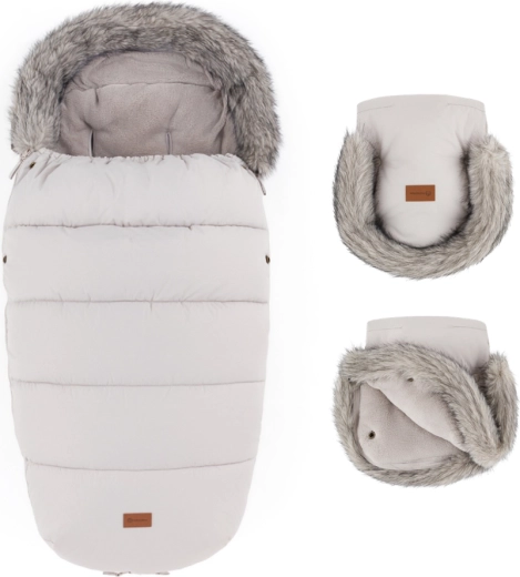 Petite&Mars set de iarnă sac Comfy 4în1 și mănuși pentru cărucior Furry rose petal