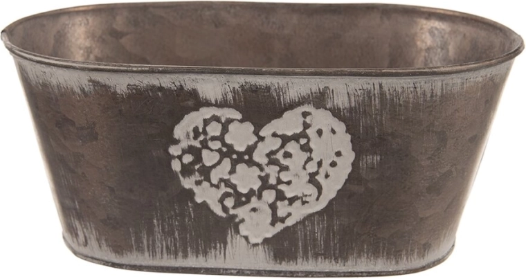 Ghiveci metalic decorativ în formă de inimă, maro, 20 × 12 × 10 cm