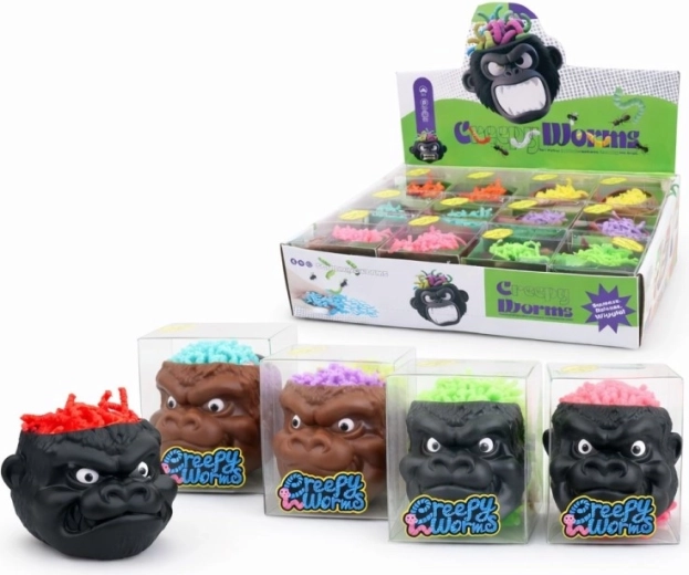 Jucărie interactivă Creepy Worms – cap de maimuță cu viermișori gelatinoși 6 cm