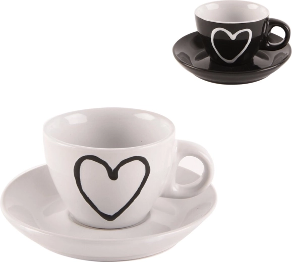Ceașcă ceramică cu farfurioară Inimă 90 ml – mix