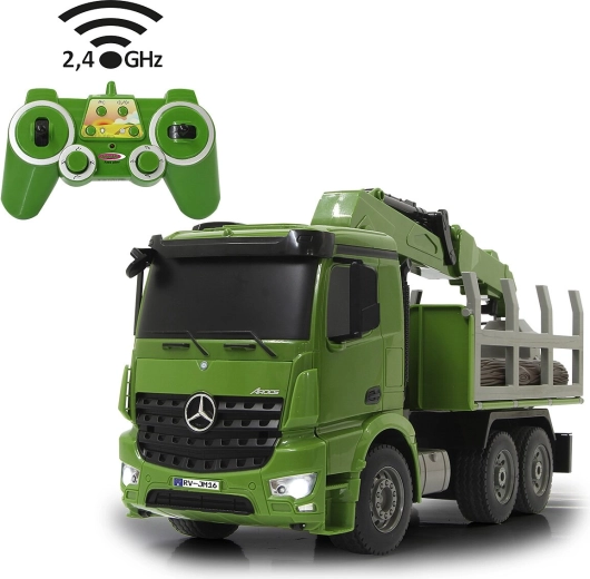 Camion forestier RC Jamara Mercedes-Benz Arocs pentru transportul lemnului, 1:20, 2,4 GHz