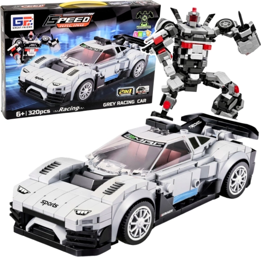 Set de construit 2‑în‑1 mașină de curse și robot, 320 piese, alb