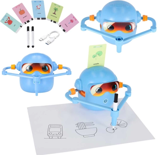 Robot desenator interactiv pentru copii – set educațional cu carduri și markere, albastru