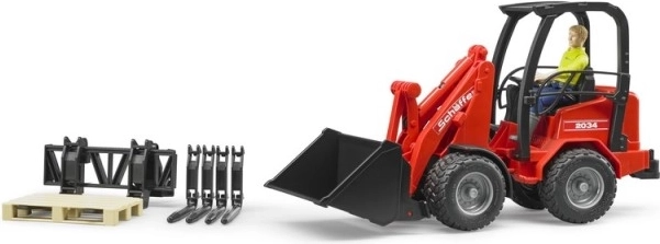 Încărcător roșu Bruder Schäffer 2034 cu figură și accesorii