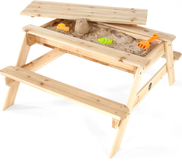 Masă de picnic din lemn 2 în 1 cu ladă de nisip