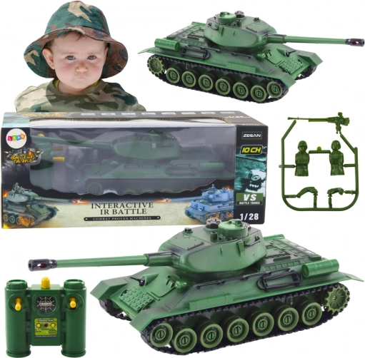 Tanc verde RC militar cu turelă rotativă 1:28