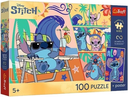 Puzzle premium pentru copii Lilo și Stitch – Zile la plajă, 100 de piese