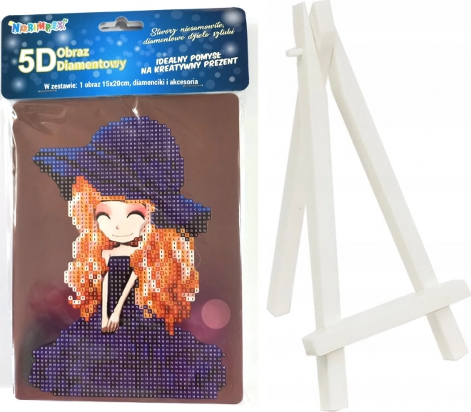 Pictură cu diamante – fată 15 × 20 cm cu suport