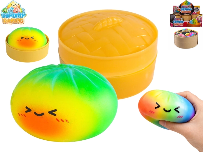 Squishy Dumpling – gălușcă antistres curcubeu, moale, în coșuleț 8,5 cm (12 buc.)