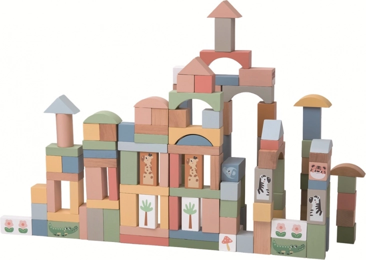 Cuburi din lemn pastel Safari 120 buc