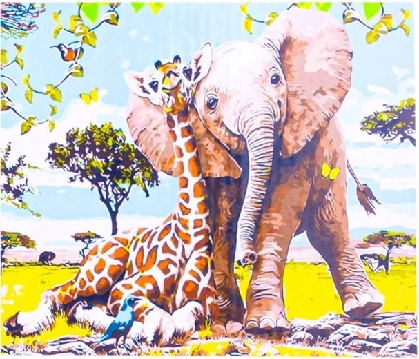 Norimpex pictură pe numere Elefant și Girafă 40 × 50 cm