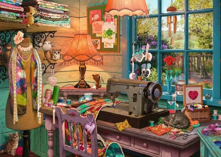 Puzzle Ravensburger Refugiul meu 4: Colț de cusut, 1000 de piese